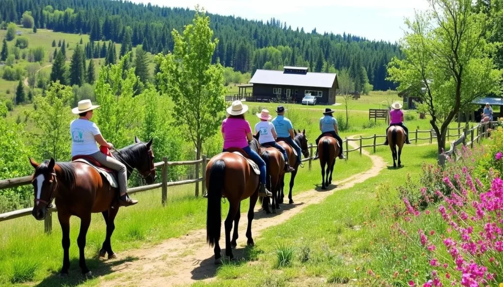 Image of horseback riders enjoying a trail ride at Baldwin Lake Stables