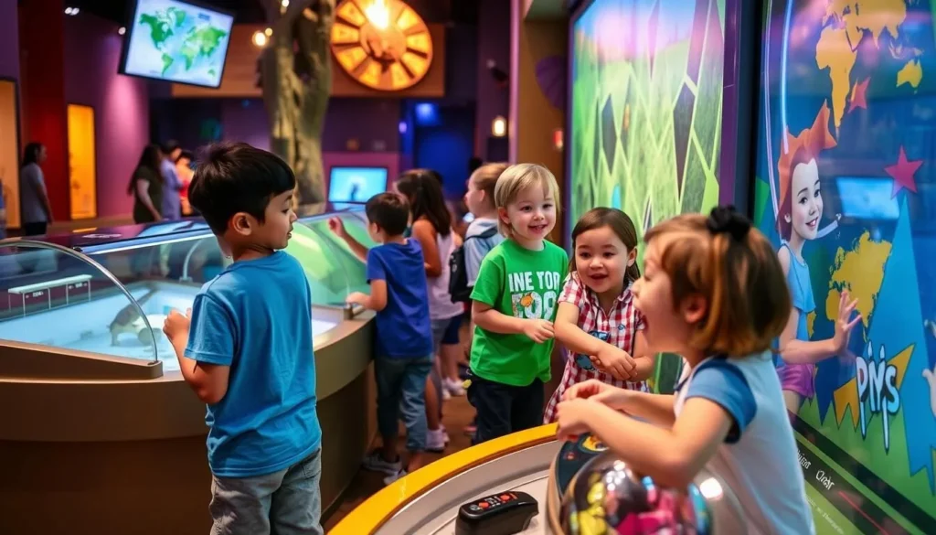 Image of kids engaging with interactive exhibits at ExplorationWorks Museum