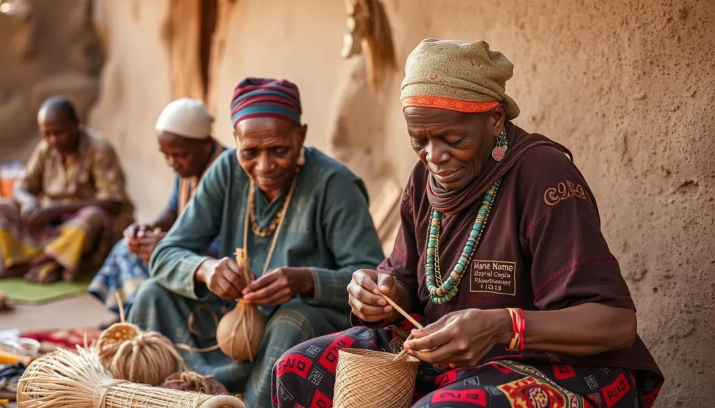 Image of local artisans at work in Tshikapa, creating traditional crafts