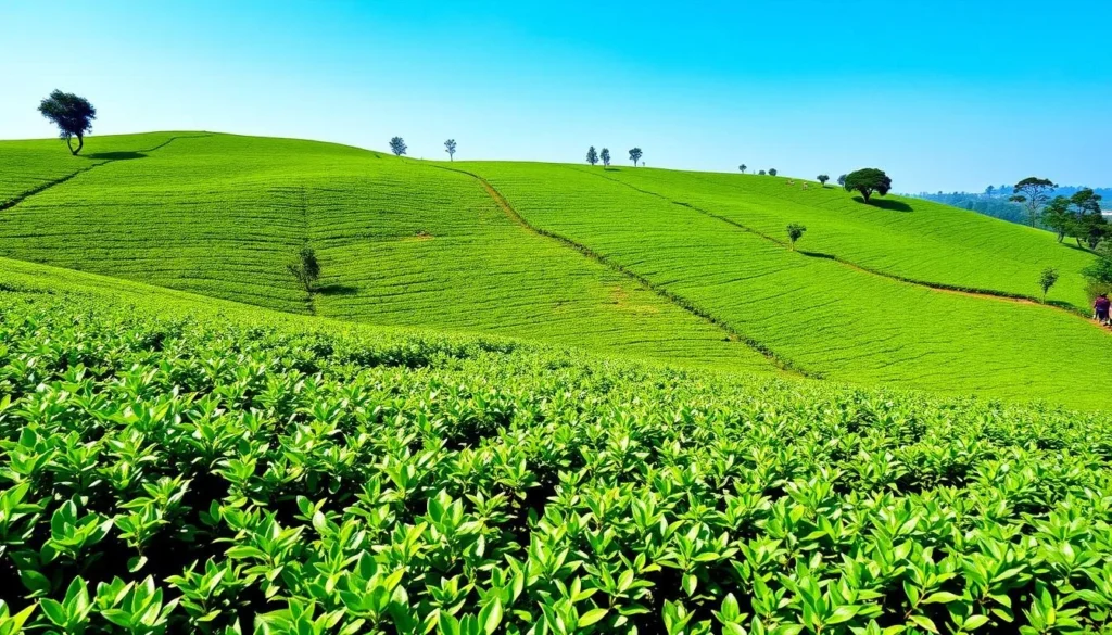 Image of lush green tea gardens in Sylhet