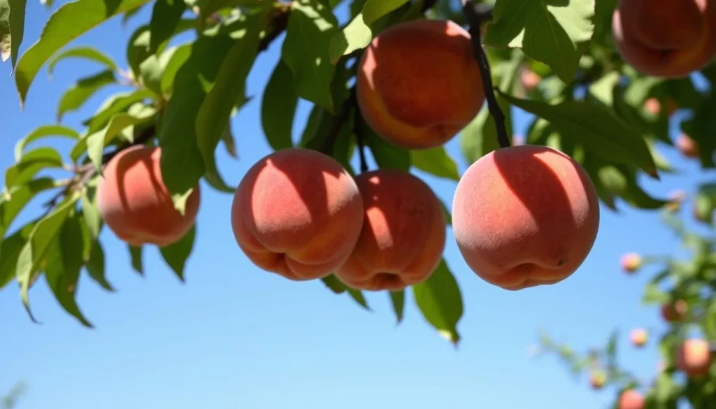 Image of peaches being picked at Wind Drift Orchards