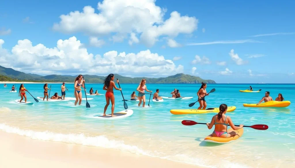 Image of people engaging in various water activities at Kailua Beach