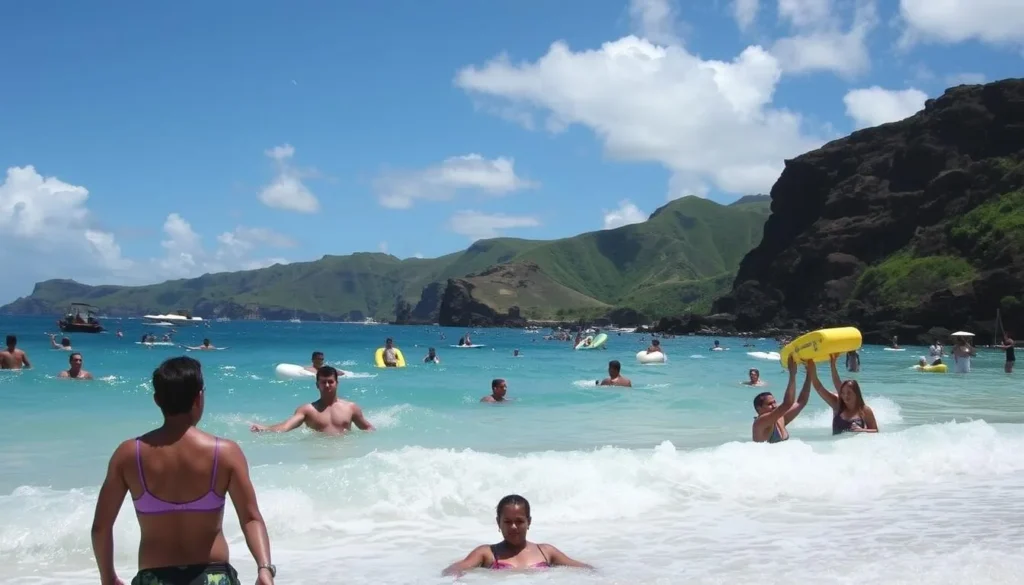 Image of people engaging in water activities at Kalapaki Beach