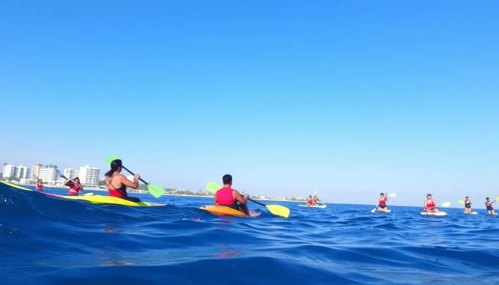 Image of people engaging in water sports in Tampico, Mexico, such as kayaking or paddleboarding