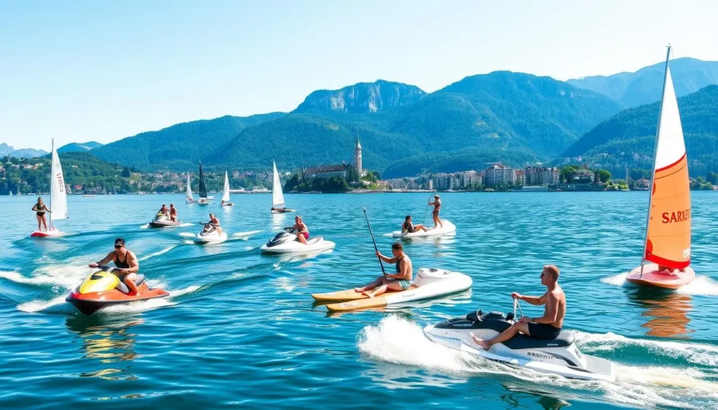 Image of people enjoying water sports on Lake Lucerne during summer