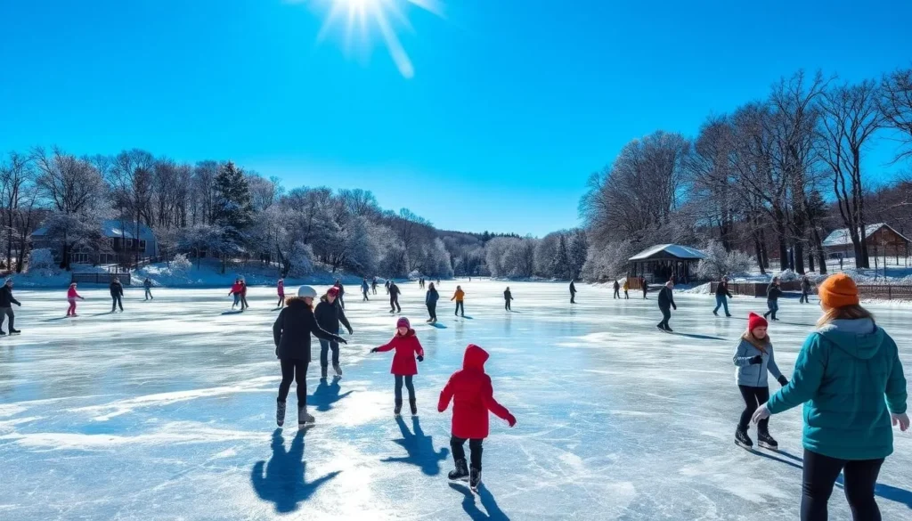 Image of people ice skating on Dorrs Pond in Manchester, New Hampshire