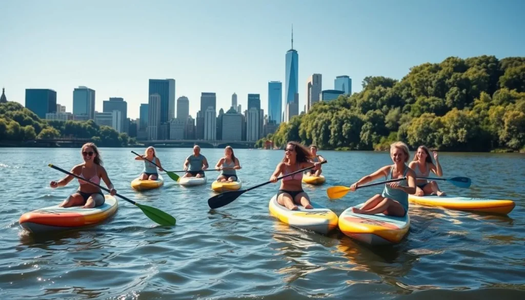 Image of people paddleboarding on the Hudson River