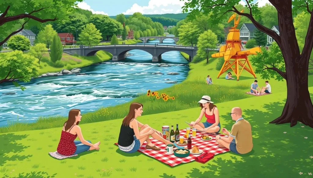 Image of people picnicking at Hilton Park with the Piscataqua River in the background