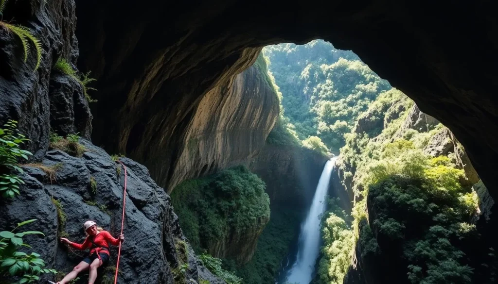 Image of rappelling into Sotano de las Golondrinas