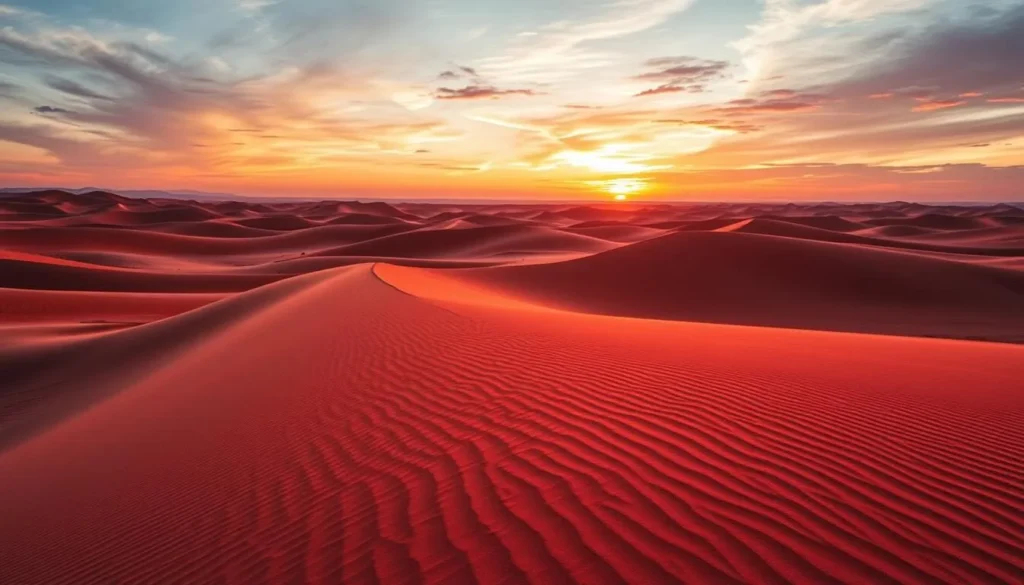 Image of red sand dunes at sunset