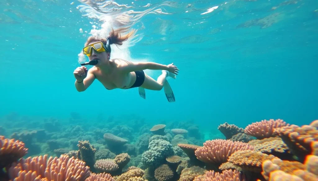 Image of snorkeler or diver exploring the coral reefs around Koh Rong Island