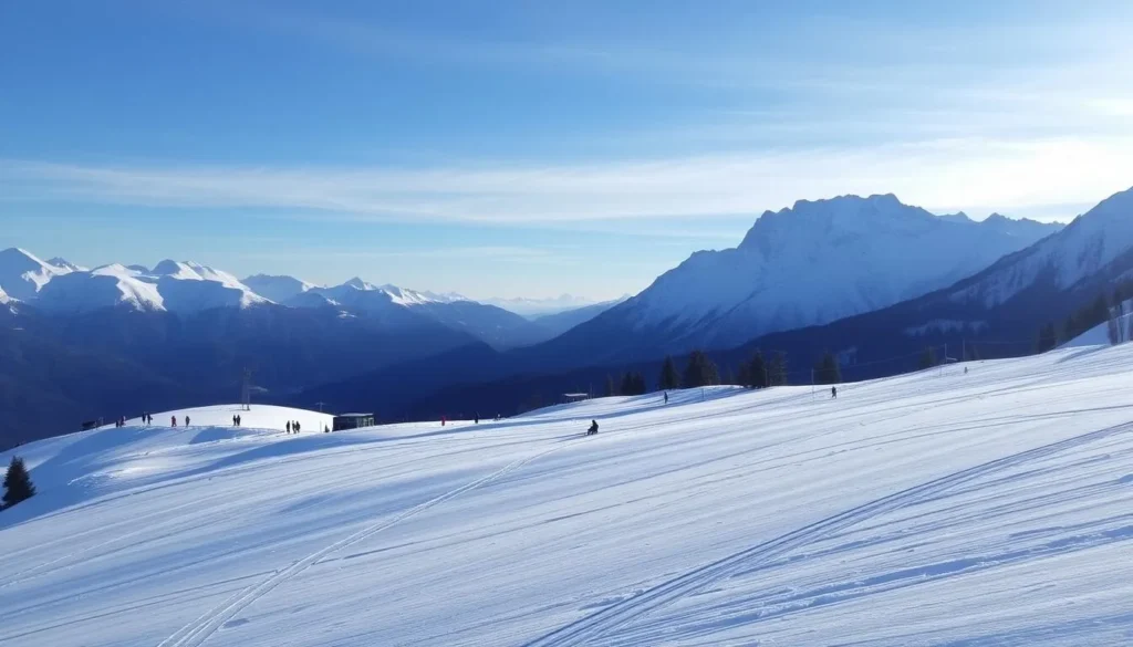 Image of snow-covered slopes in Andermatt-Sedrun ski area