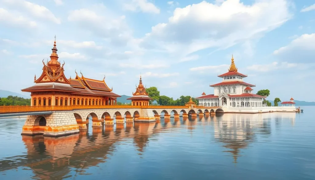 Image of the Asdang Bridge and the Summer Palace on Koh Si Chang, highlighting its historical significance.