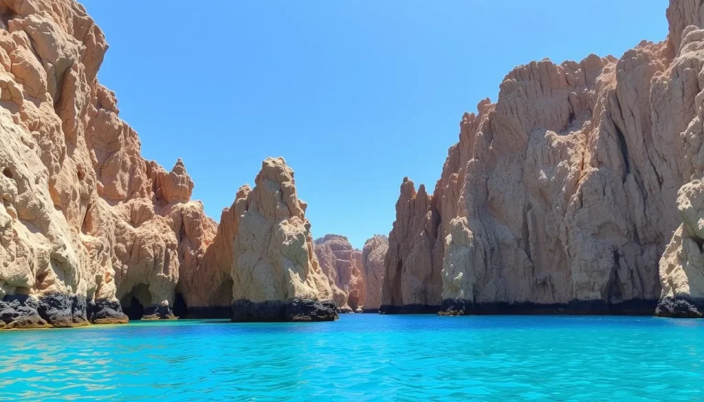 Image of the Calanques de Piana with red granite cliffs and turquoise sea