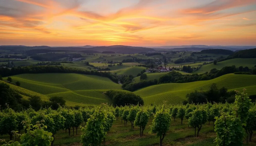 Image of the Champagne region's rolling hills and vineyards