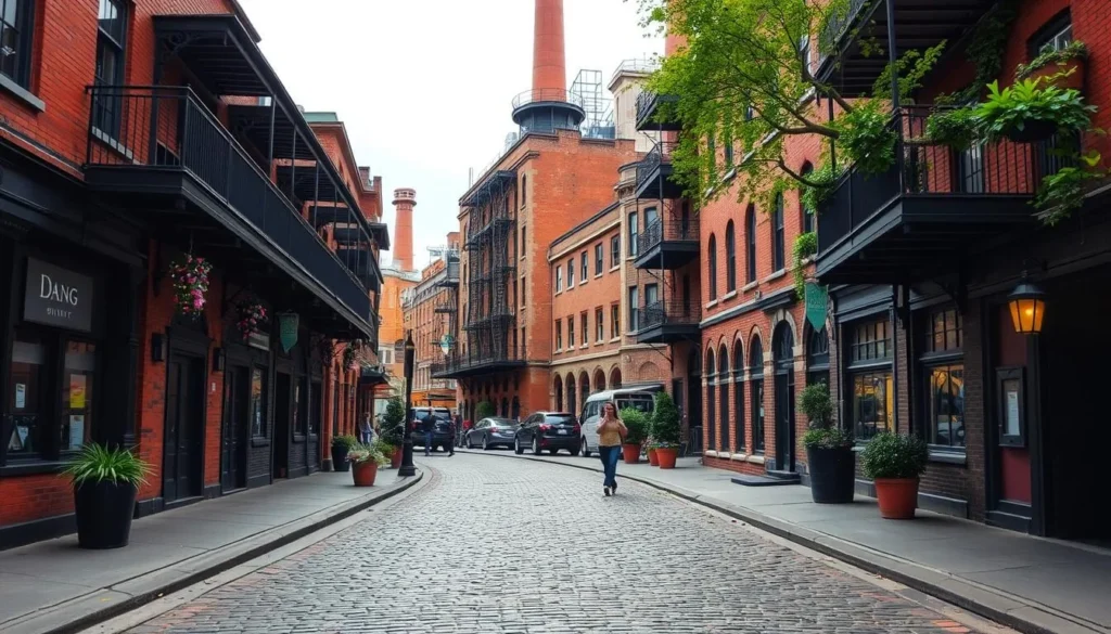 Image of the Distillery District's cobblestone streets and Victorian-era buildings