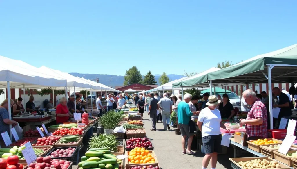 Image of the Gallatin Valley Farmers' Market with local vendors and produce