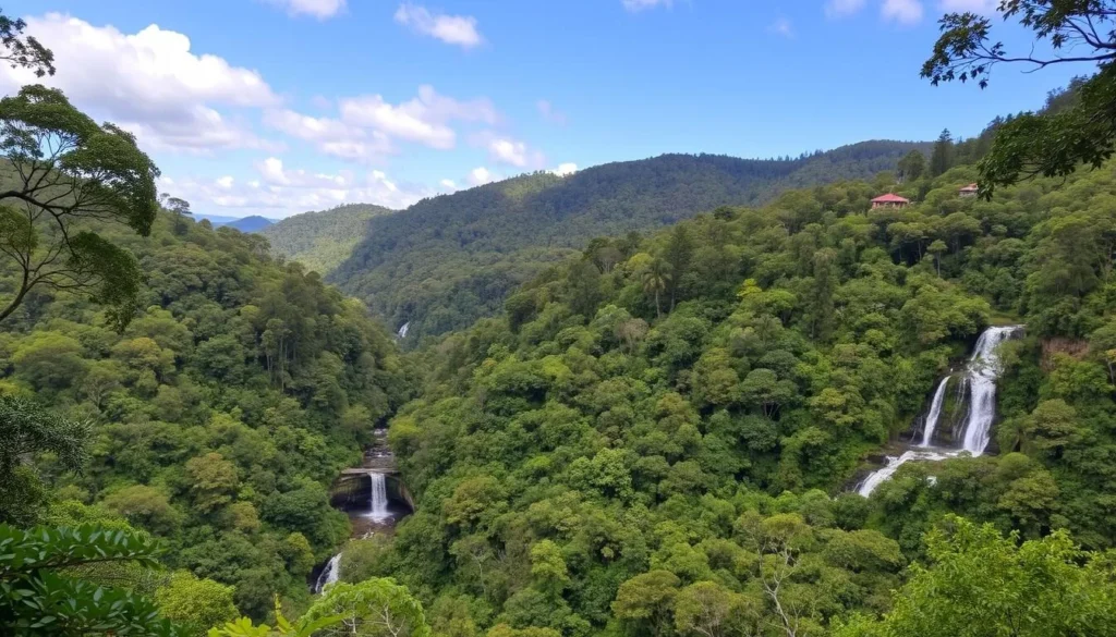 Image of the Gold Coast hinterland with lush rainforests and waterfalls