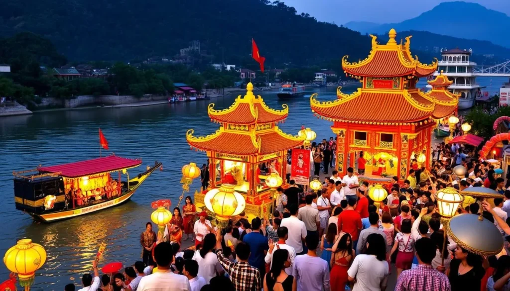 Image of the Hon Chen Temple Festival procession on the Perfume River