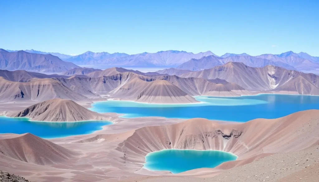 Image of the Inyo Craters with turquoise lakes and surrounding mountains