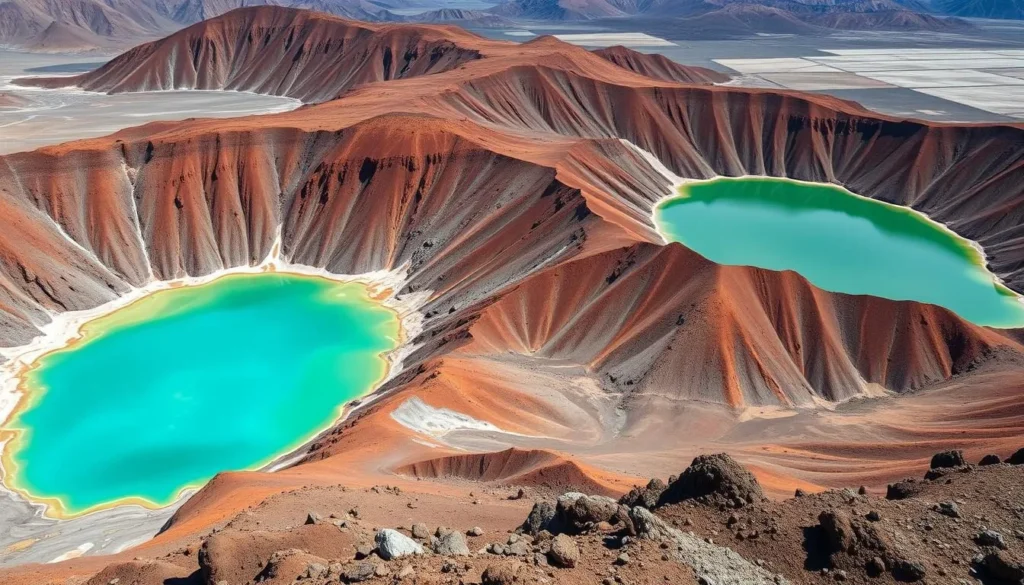 Image of the Inyo Craters with turquoise water and surrounding volcanic landscape