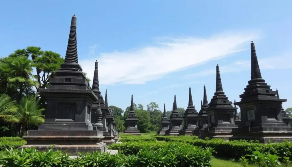 Image of the Killing Fields memorial stupas