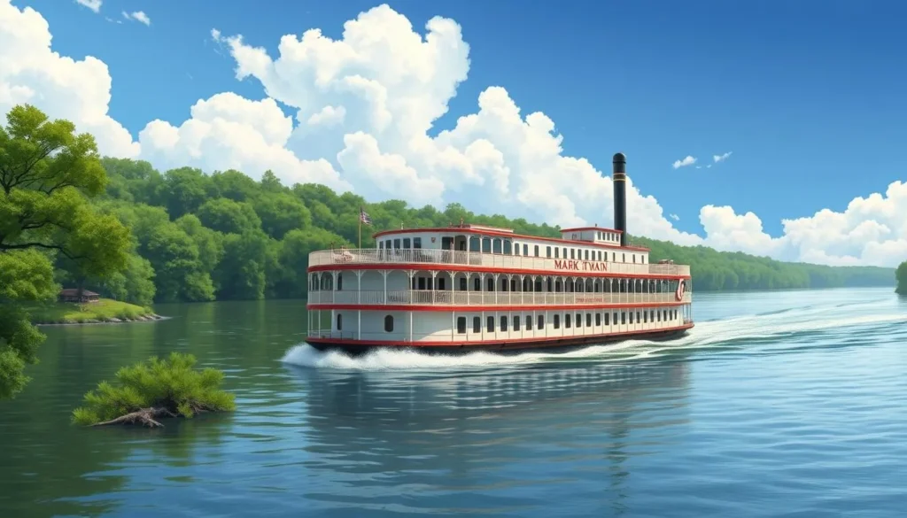 Image of the Mark Twain Riverboat cruising on the Mississippi River