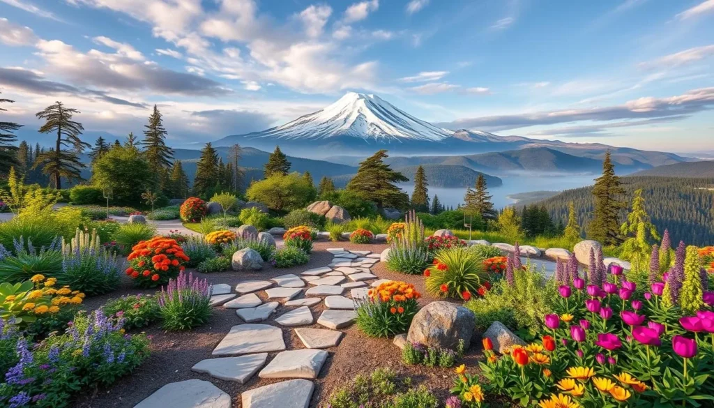 Image of the Mount Shasta Peace Garden, a serene meditation space