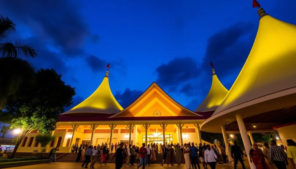 Image of the National Cultural Centre in Kumasi, Ghana, showcasing its vibrant architecture and cultural activities
