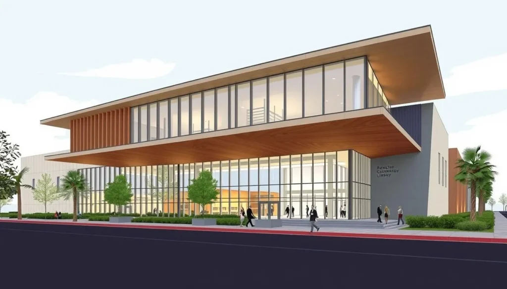 Image of the Rancho Cucamonga Public Library's modern architecture