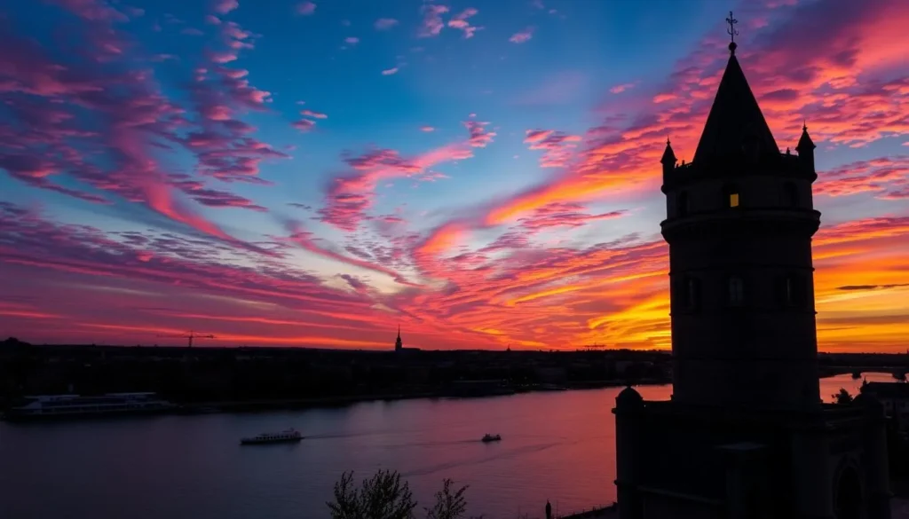 Image of the Rhine Tower at sunset
