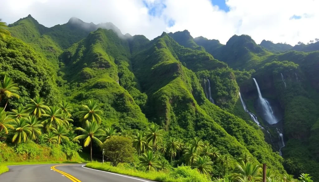 Image of the Road to Hana with lush rainforests and waterfalls
