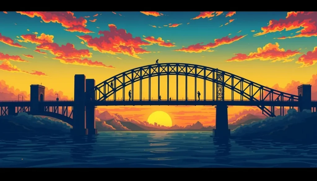 Image of the Story Bridge at sunset with climbers on it