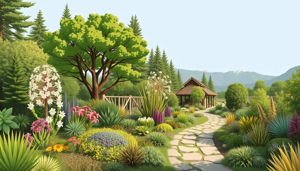 Image of the Universidad Austral's botanical garden featuring native Chilean flora and walking trails.