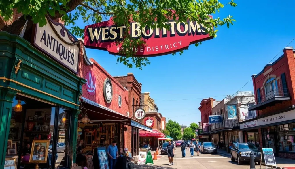 Image of the West Bottoms District with antique shops and art galleries