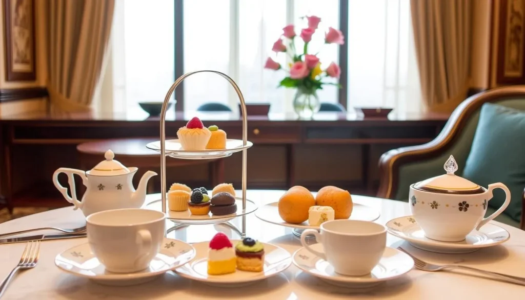 Image of the elegant Afternoon Tea setting at Raffles Hotel Le Royal in Phnom Penh