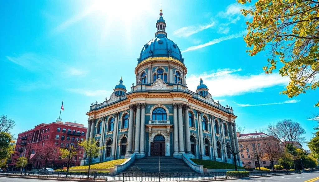 Image of the iconic blue-domed building in the Blue Dome District