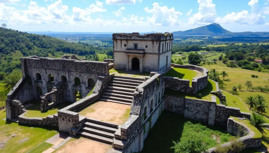 Image of the ruins of Watling's Castle, a historical monument in San Salvador.