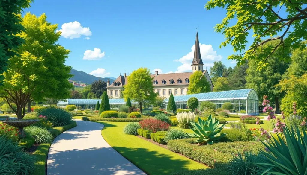 Image of the serene University Botanical Garden in Fribourg, Switzerland