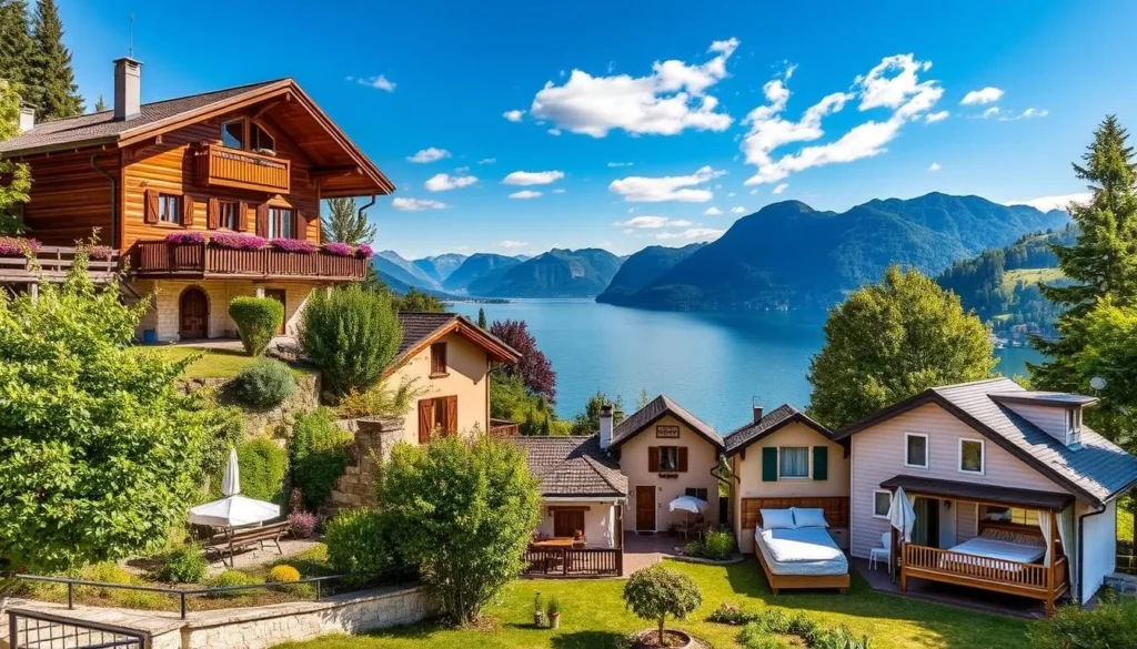 Image of various accommodation options around Lake Annecy
