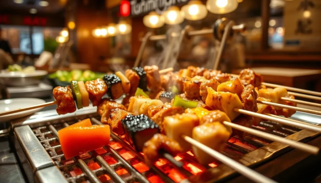 Image of yakitori skewers being grilled at Torimaro