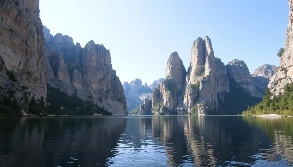 Imagine a lake with limestone towers rising from its surface.