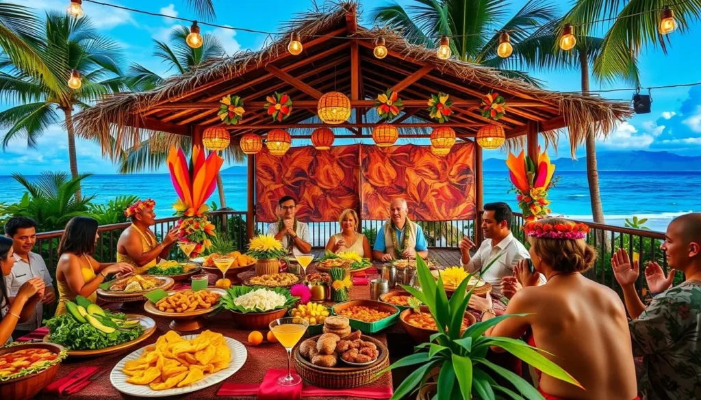 Imagine a vibrant luau with traditional Hawaiian cuisine and captivating entertainment