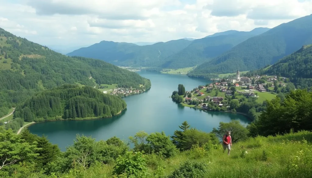 Imagine hiking around a serene lake surrounded by lush greenery and picturesque villages.