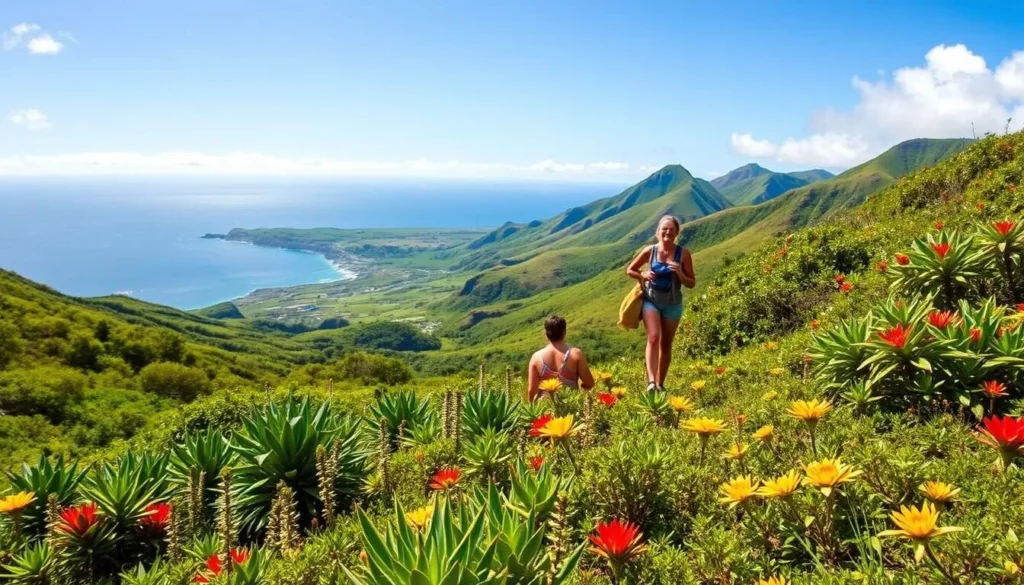 Imagine hiking through Molokai's lush landscapes on a sunny day.