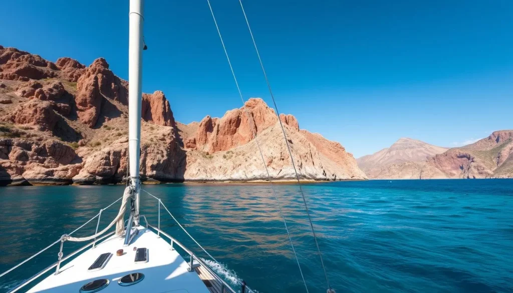 Imagine sailing along the rugged west coast of Corsica, surrounded by dramatic red porphyry cliffs and crystal-clear waters, as you visit the Scandola Nature Reserve by boat.