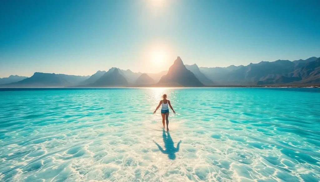 Imagine standing on a sandbar in the middle of the ocean, surrounded by crystal-clear waters and majestic mountain views.