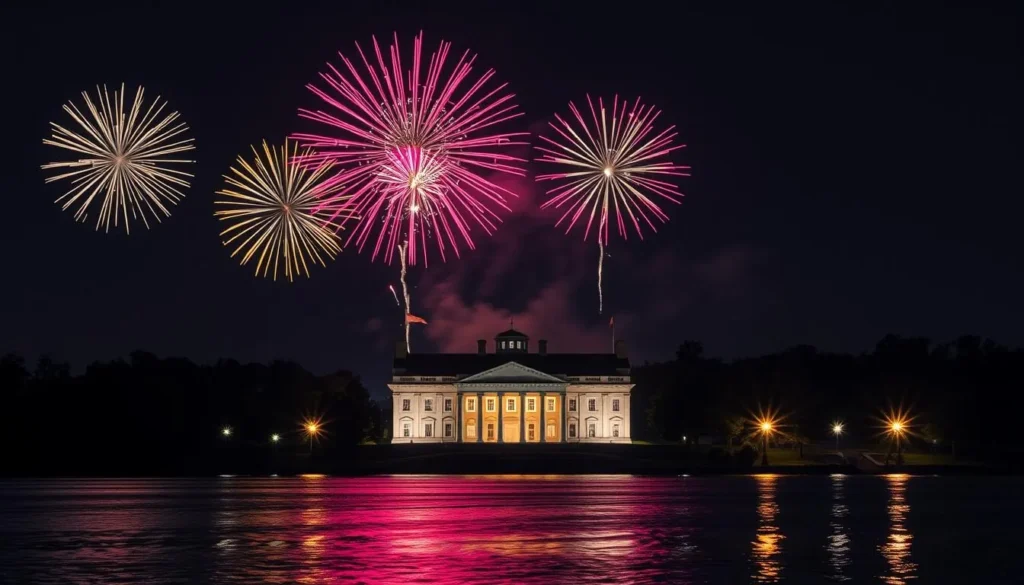 Independence Day fireworks celebration over the Potomac River at Mount Vernon