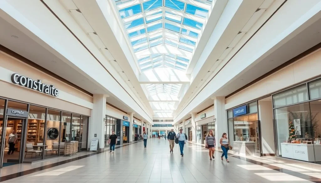 Interior of Champlain Centre Mall with shops and dining options in Clinton County, New York Interior of Champlain Centre Mall with shops and dining options in Clinton County, New York