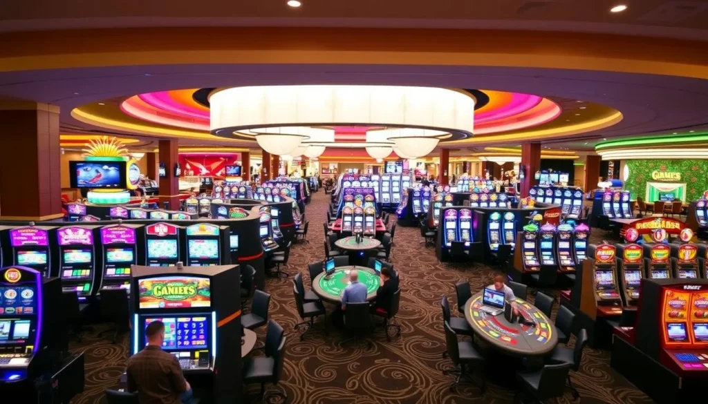 Interior of Horseshoe Casino showing gaming floor with slot machines and table games Interior of Horseshoe Casino showing gaming floor with slot machines and table games